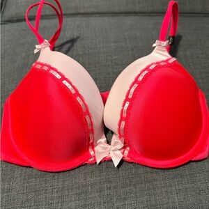 Victoria's Secret Very Sexy Plunge Neon Coral/Soft Pink Bra Sz 32D